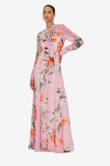 Lilith Tie Neck Maxi Dress - Lavish Print in Pink Dress Maxi