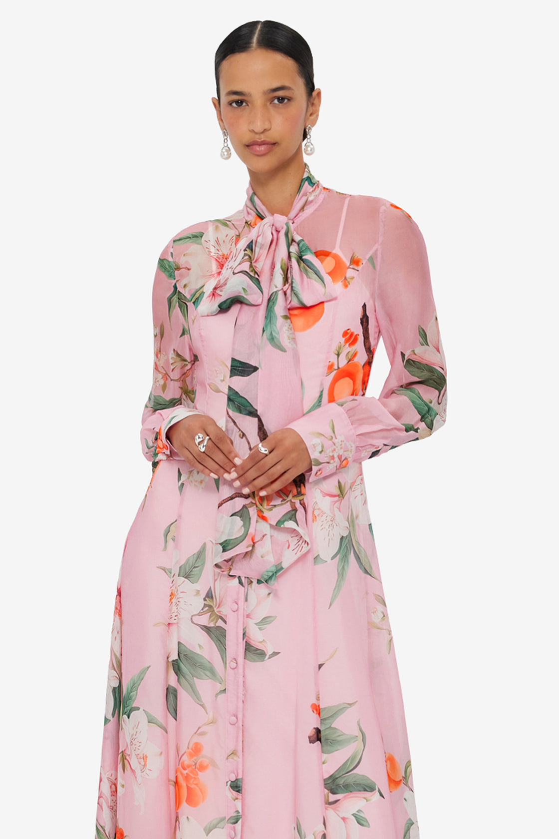 Lilith Tie Neck Maxi Dress - Lavish Print in Pink LEO LIN Lilith Tie Neck Maxi Dress - Lavish Print in Pink LEO LIN