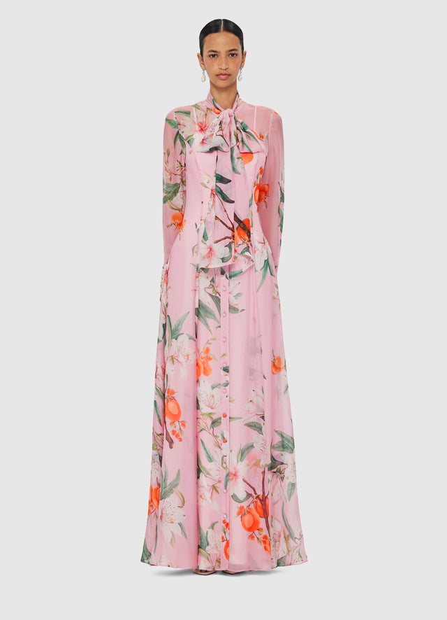 Exclusive LEO LIN Lilith Tie Neck Maxi Dress - Lavish Print in Pink