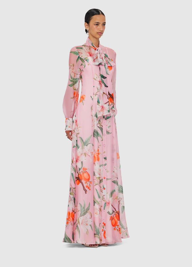Exclusive LEO LIN Lilith Tie Neck Maxi Dress - Lavish Print in Pink