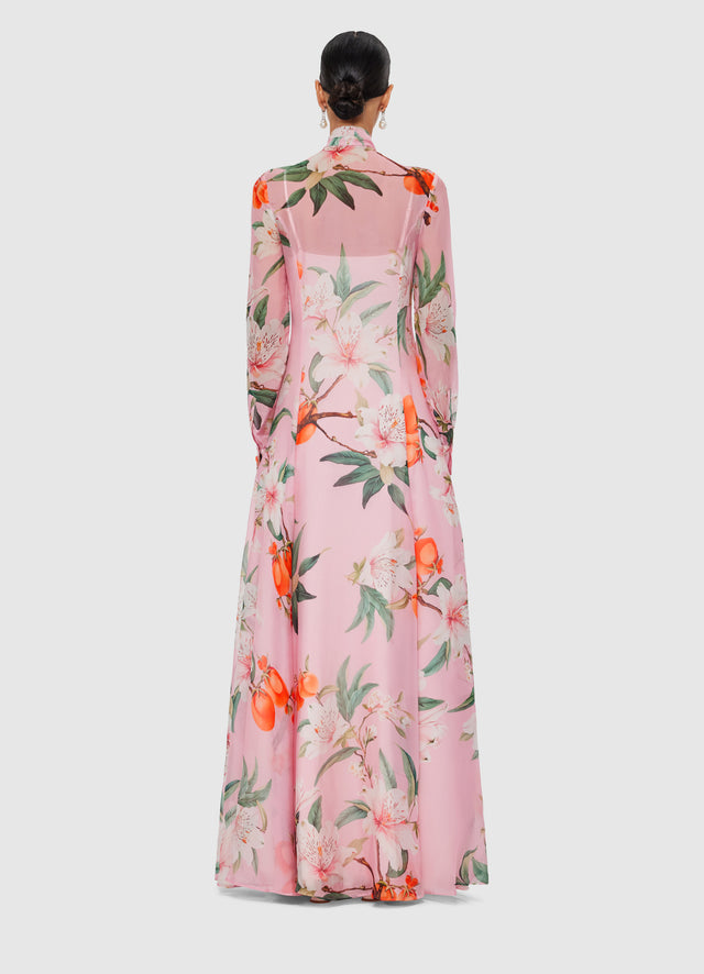 Exclusive LEO LIN Lilith Tie Neck Maxi Dress - Lavish Print in Pink