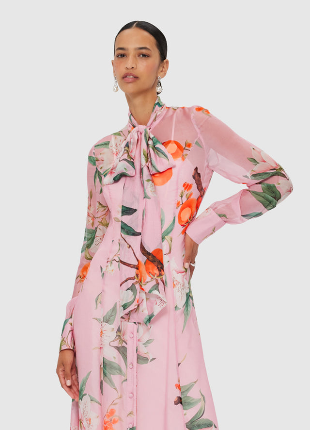 Exclusive LEO LIN Lilith Tie Neck Maxi Dress - Lavish Print in Pink
