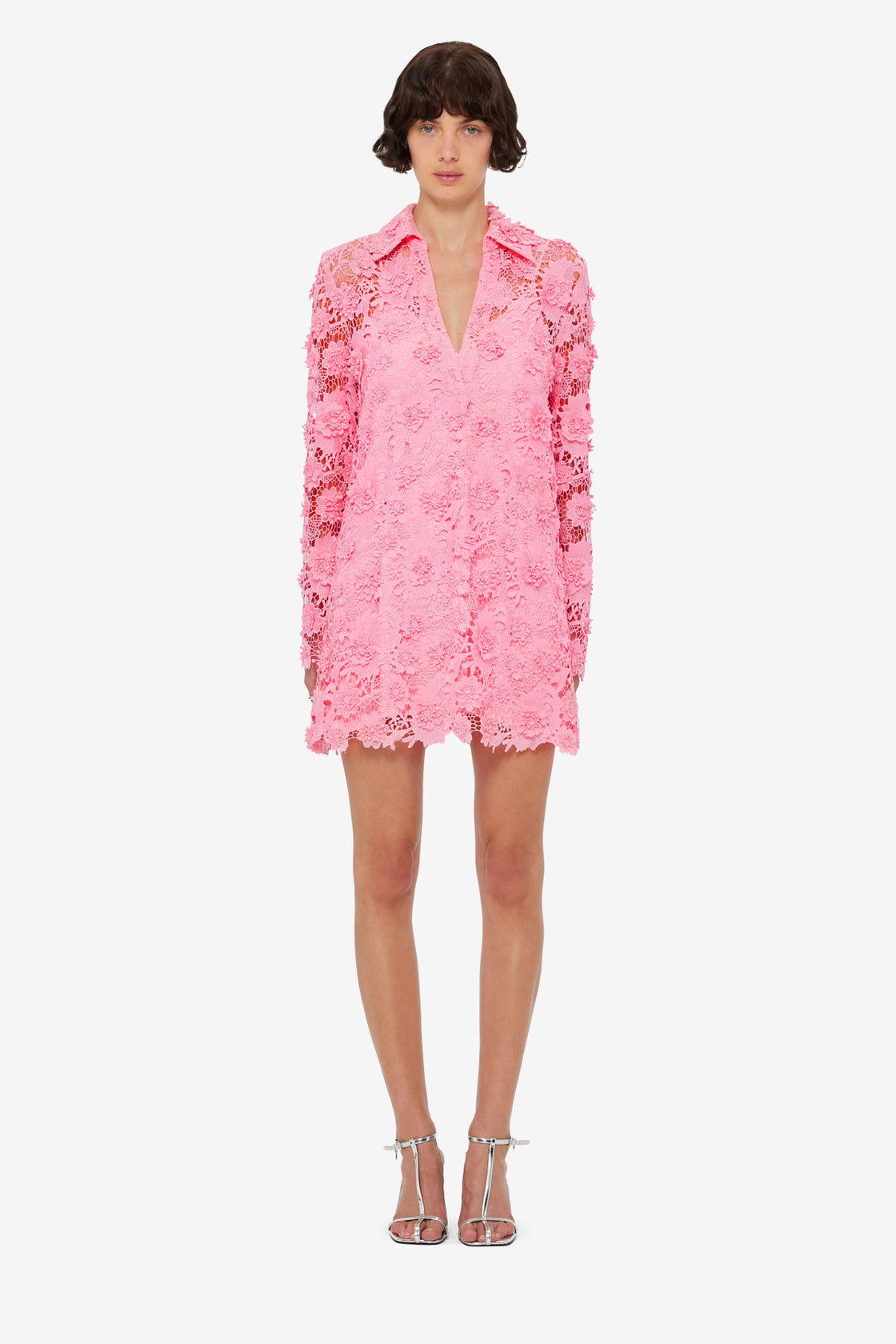 Acacia Lace Shirt Mini Dress - Bubblegum
