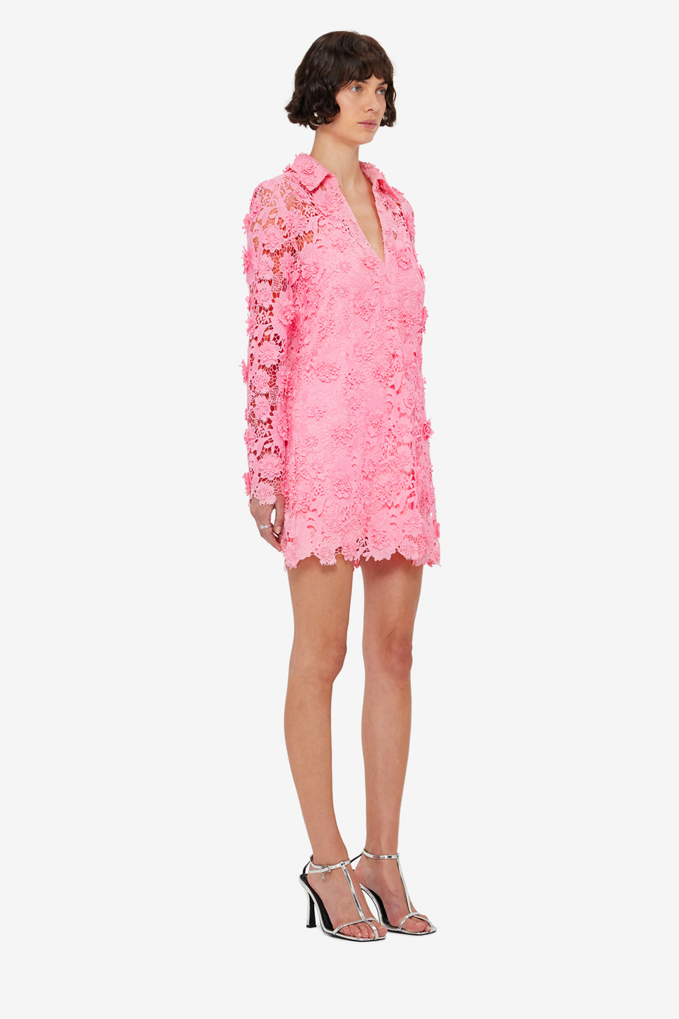 Acacia Lace Shirt Mini Dress - Bubblegum