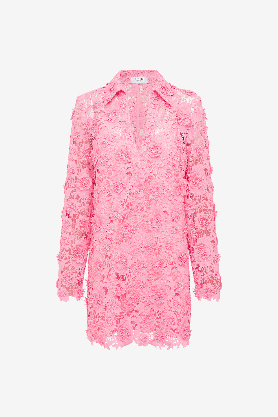 Exclusive LEO LIN Acacia Lace Shirt Mini Dress - Bubblegum