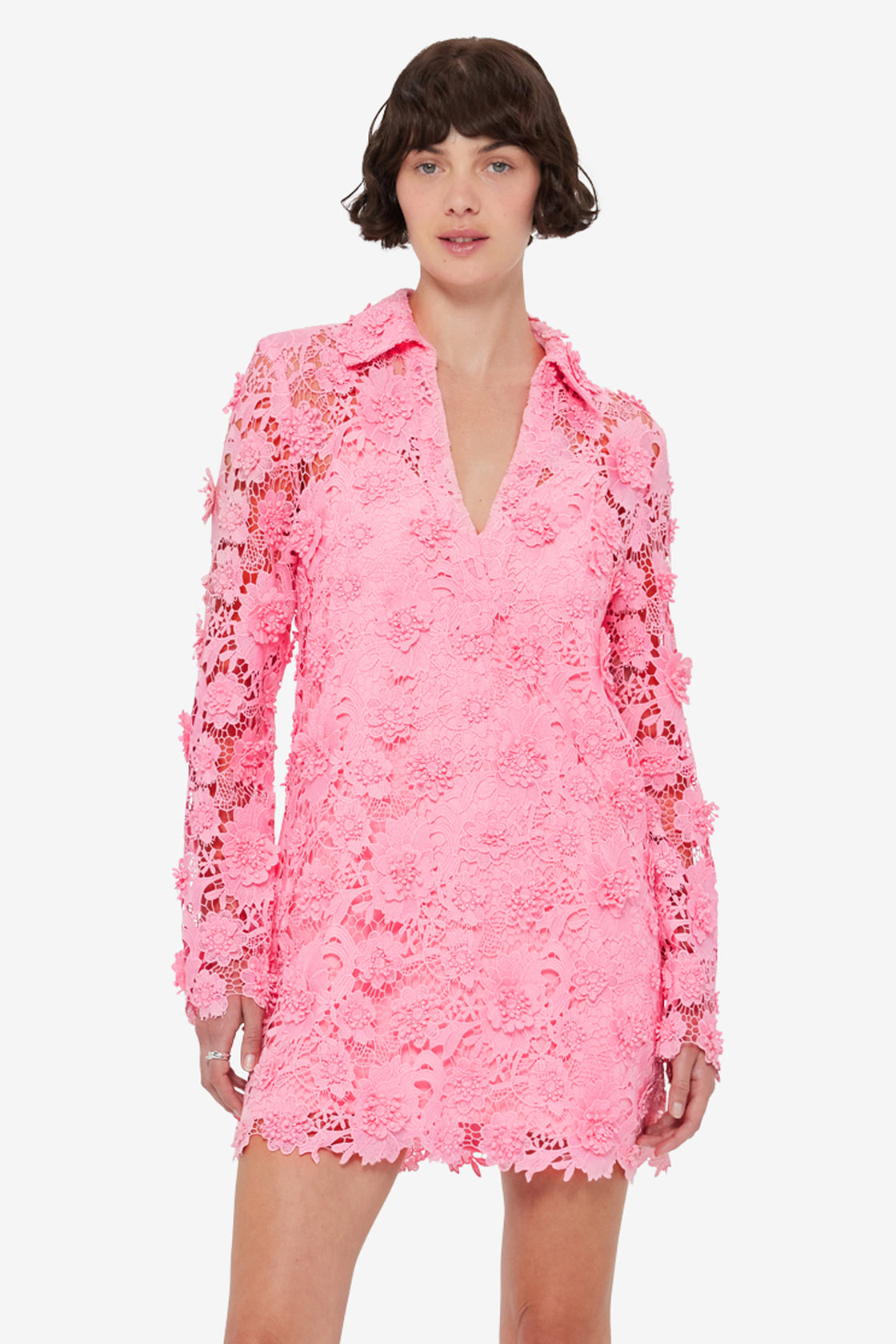 Acacia Lace Shirt Mini Dress - Bubblegum