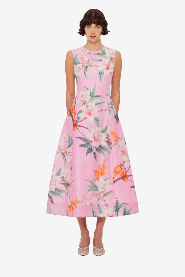Cleo Printed Sleeveless Midi Dress - Lavish Print in Pink