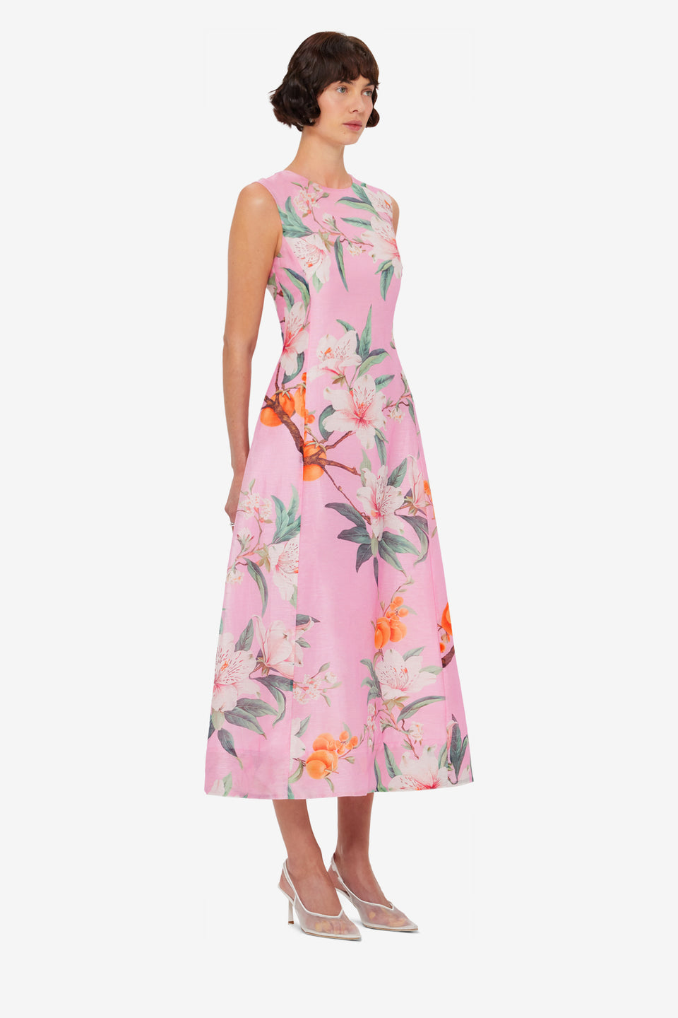Cleo Printed Sleeveless Midi Dress - Lavish Print in Pink