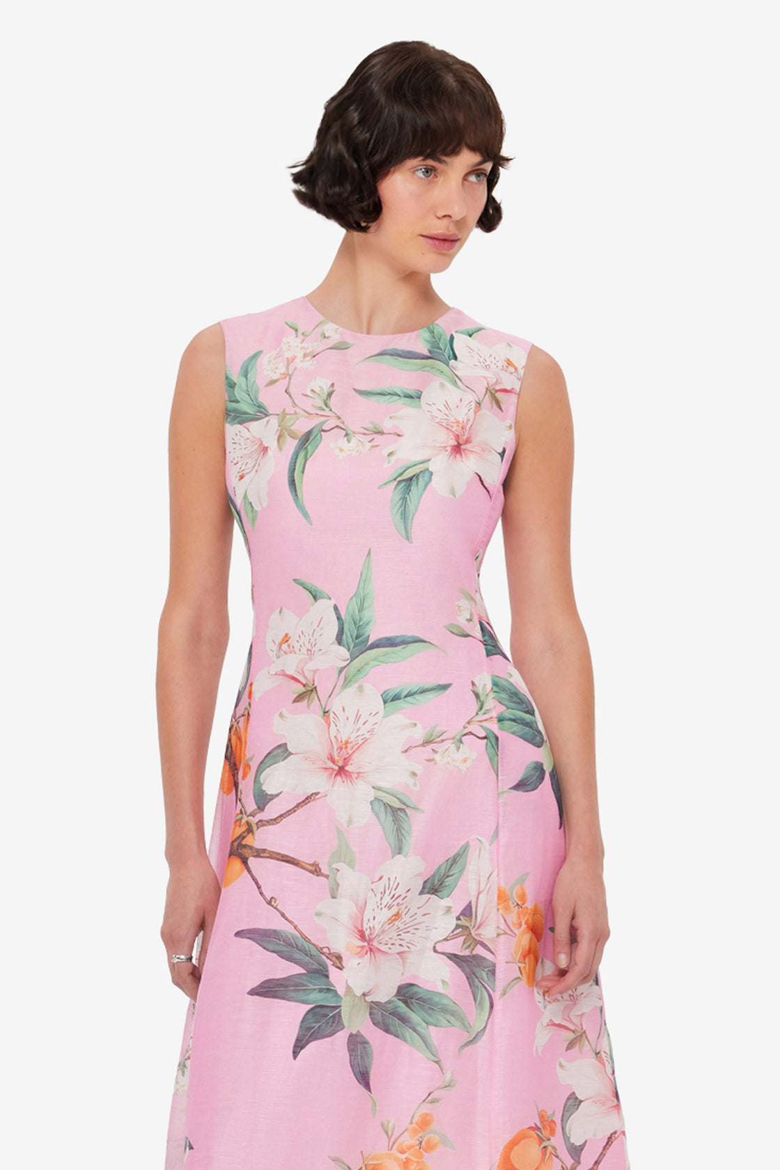 Cleo Printed Sleeveless Midi Dress - Lavish Print in Pink