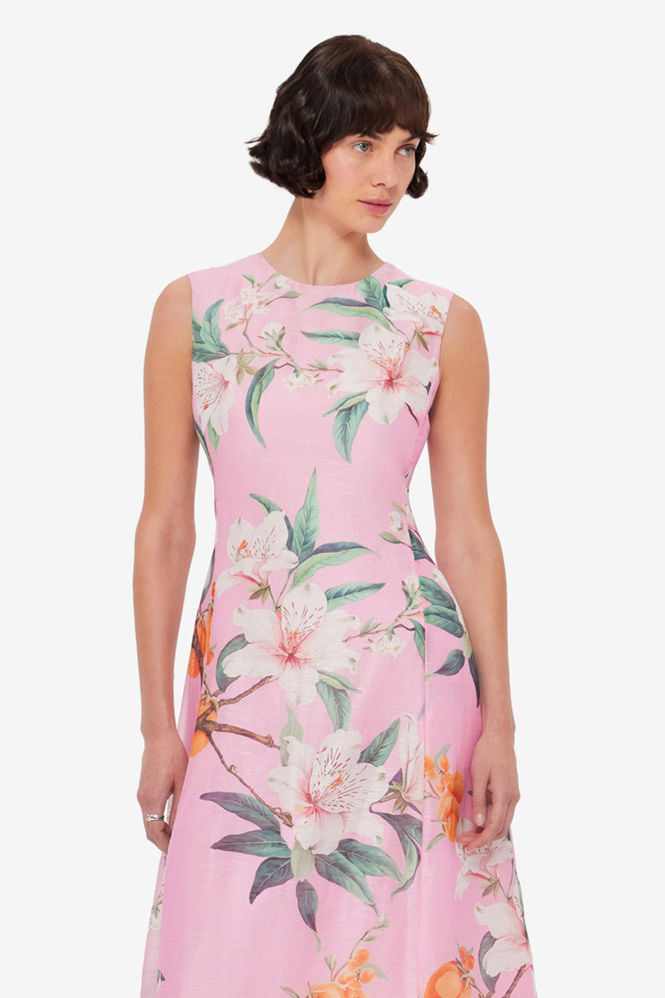 Cleo Printed Sleeveless Midi Dress - Lavish Print in Pink