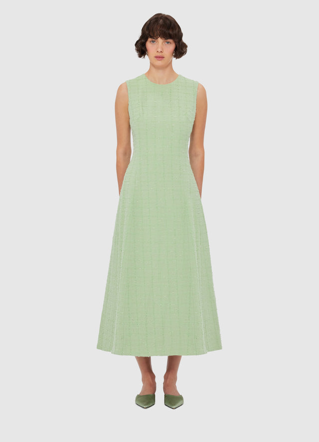Exclusive LEO LIN Cleo Tweed Midi Dress - Caledon Green