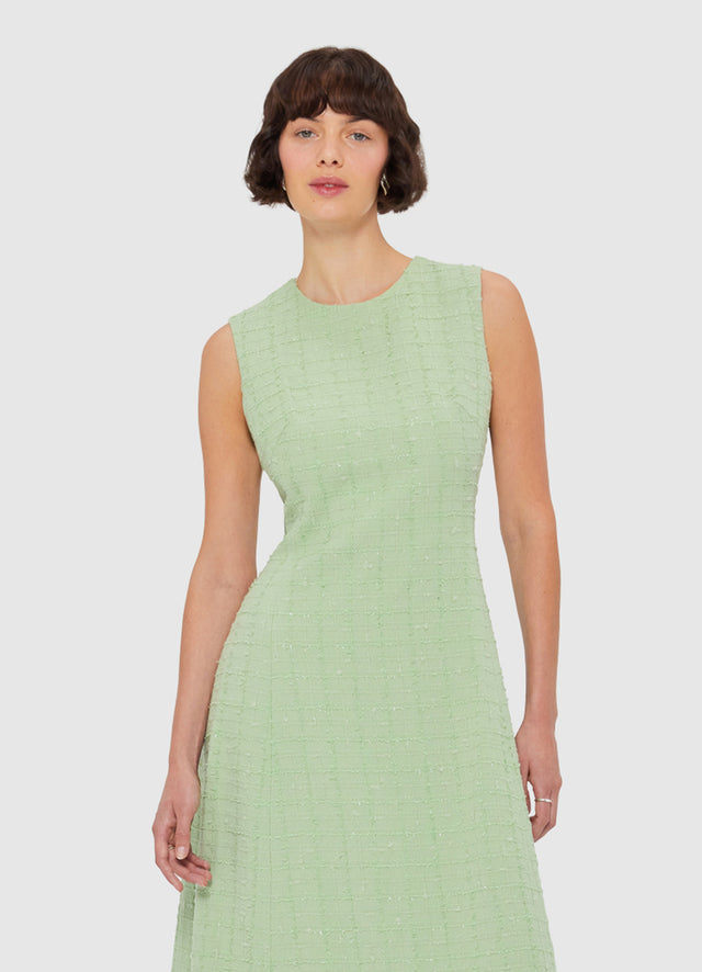 Exclusive LEO LIN Cleo Tweed Midi Dress - Caledon Green