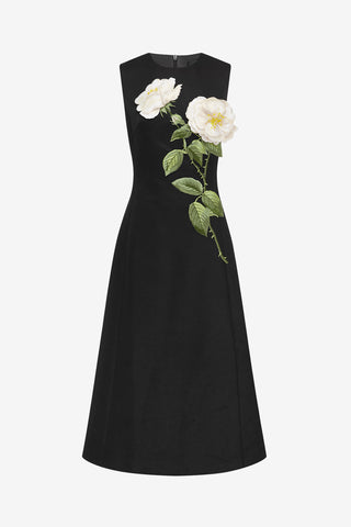 Cleo Embellished Sleeveless Midi Dress - White Rose Print LEO LIN Cleo Embellished Sleeveless Midi Dress - White Rose Print LEO LIN
