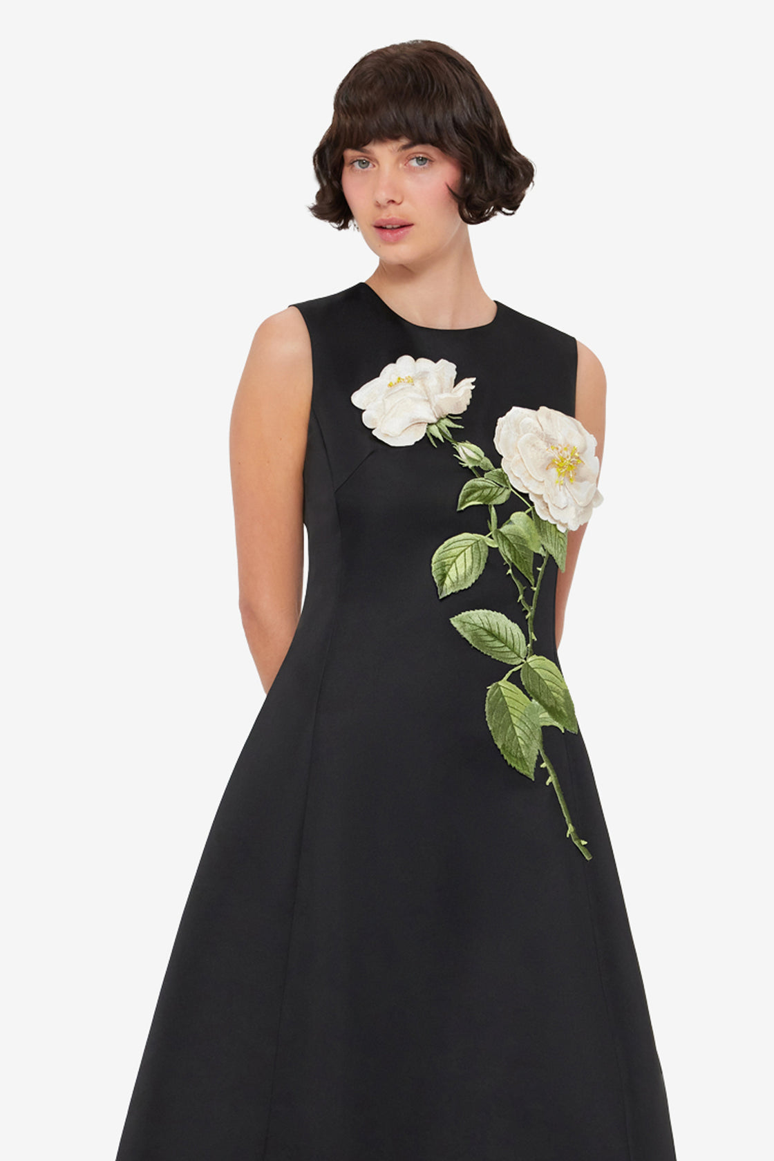 Cleo Embellished Sleeveless Midi Dress - White Rose Print