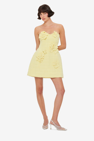 Rosario Tweed Petal Bustier Mini Dress - Sorbet Yellow
