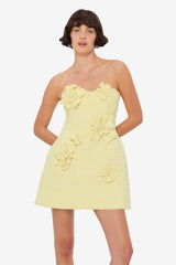 Rosario Tweed Petal Bustier Mini Dress - Sorbet Yellow Dress Mini
