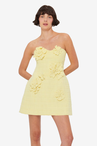 Rosario Tweed Petal Bustier Mini Dress - Sorbet Yellow