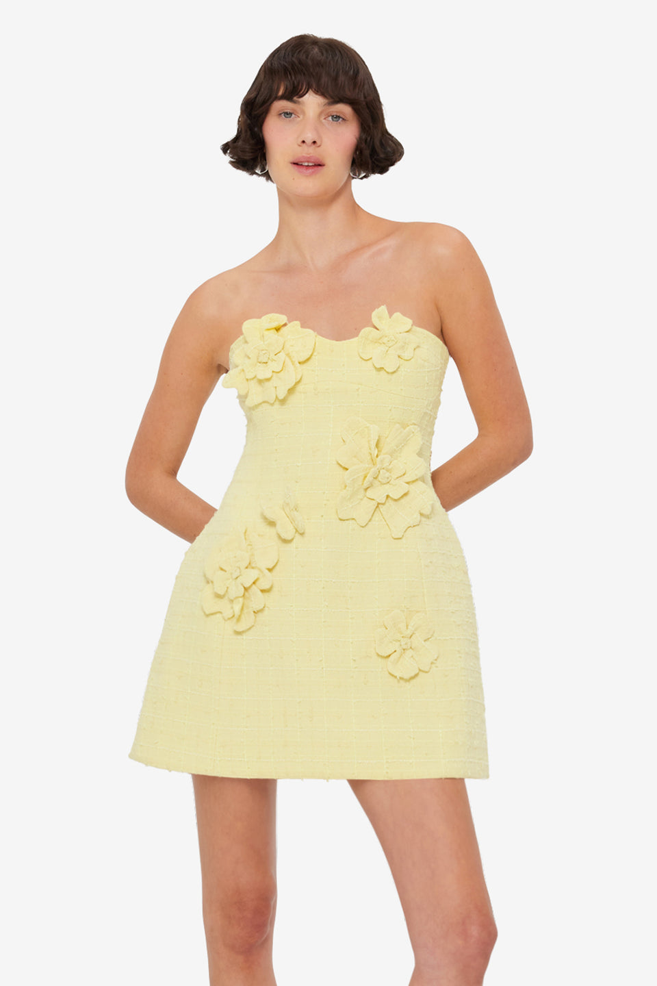 Rosario Tweed Petal Bustier Mini Dress - Sorbet Yellow