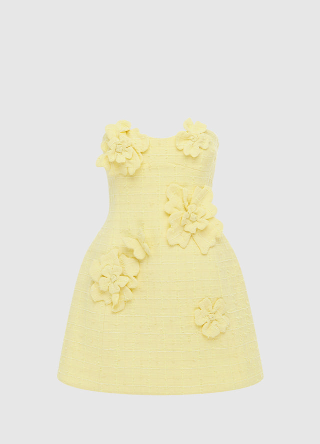 Exclusive LEO LIN Rosario Tweed Petal Bustier Mini Dress - Sorbet Yellow