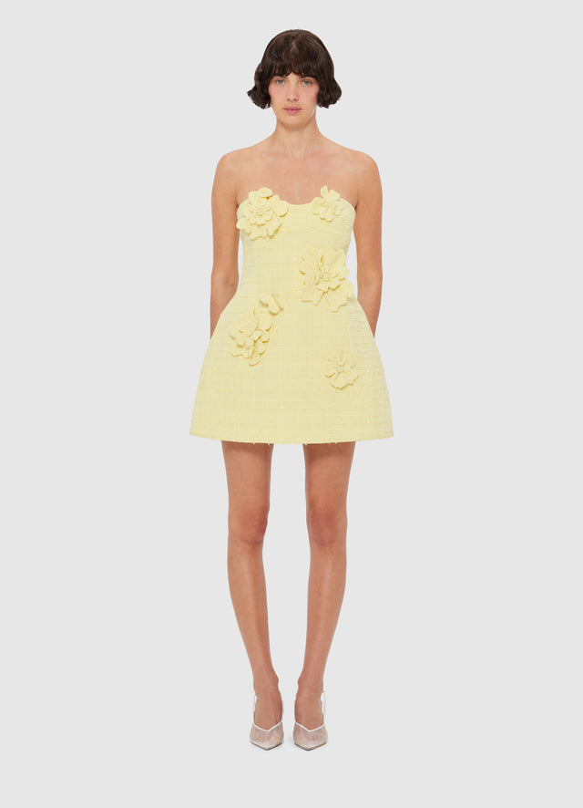 Exclusive LEO LIN Rosario Tweed Petal Bustier Mini Dress - Sorbet Yellow