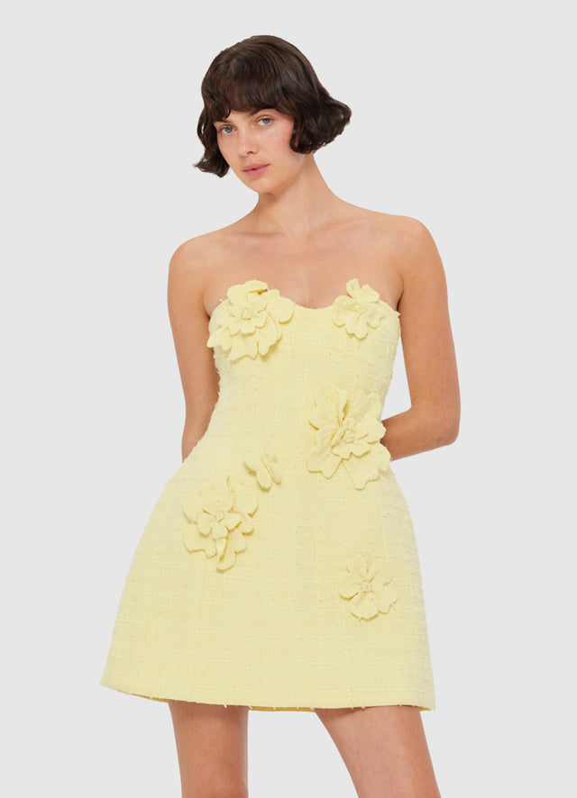 Exclusive LEO LIN Rosario Tweed Petal Bustier Mini Dress - Sorbet Yellow