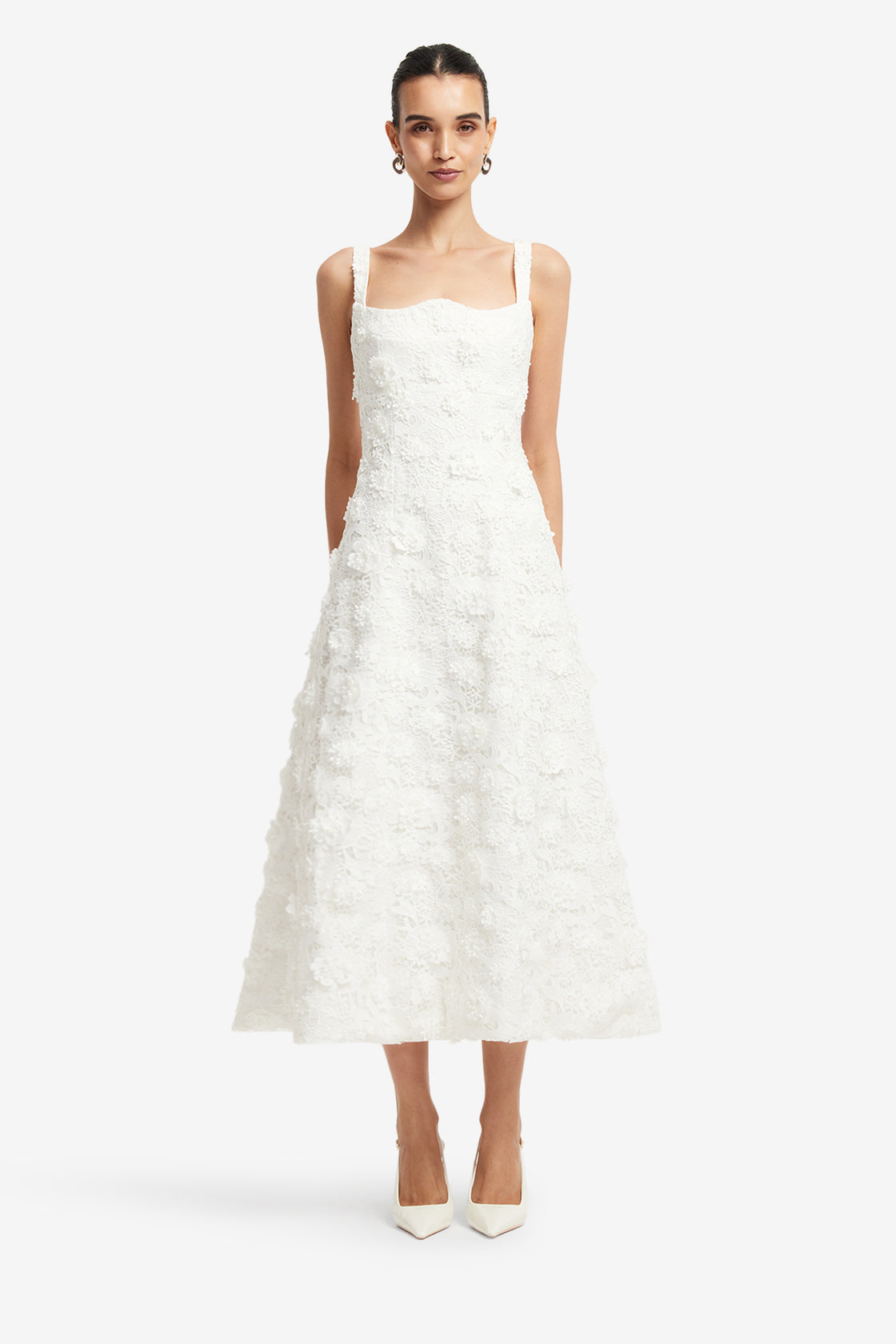 Exclusive LEO LIN Odette Lace Midi Dress - Snow