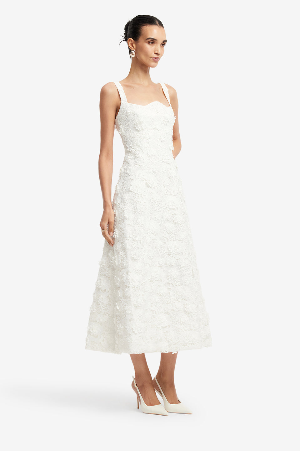 Exclusive LEO LIN Odette Lace Midi Dress - Snow