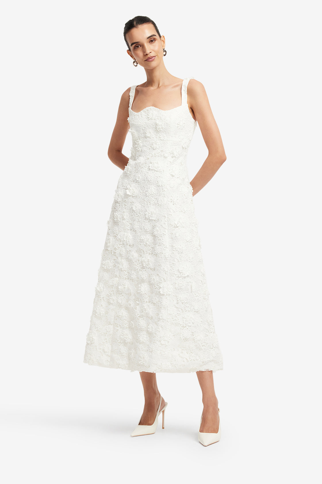 Odette Lace Midi Dress - Snow LEO LIN Odette Lace Midi Dress - Snow LEO LIN