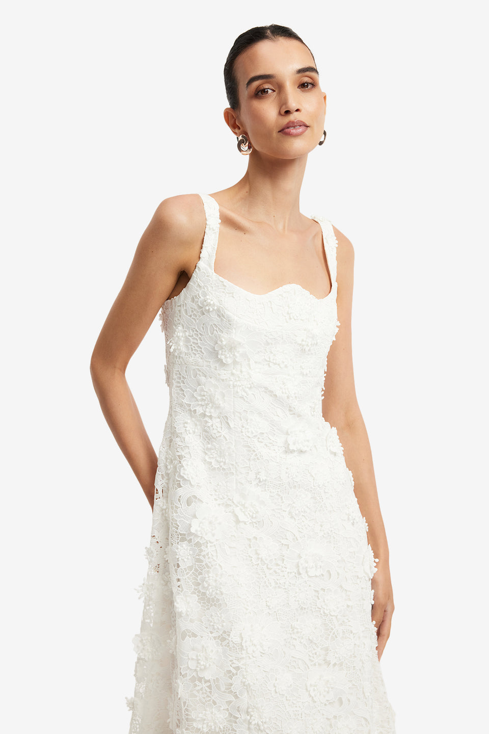 Exclusive LEO LIN Odette Lace Midi Dress - Snow