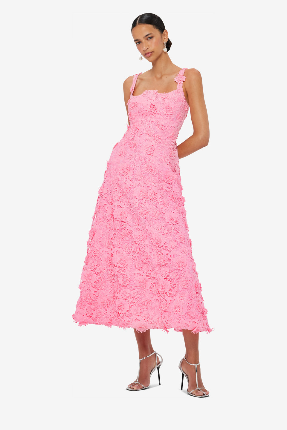 Odette Lace Midi Dress - Bubblegum
