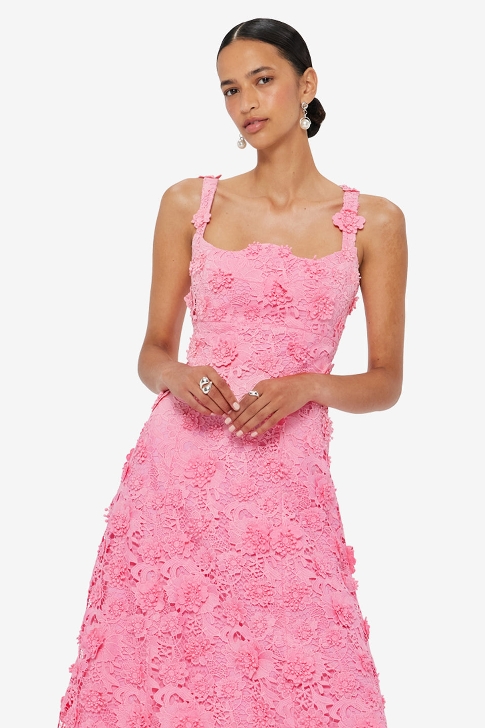 Odette Lace Midi Dress - Bubblegum