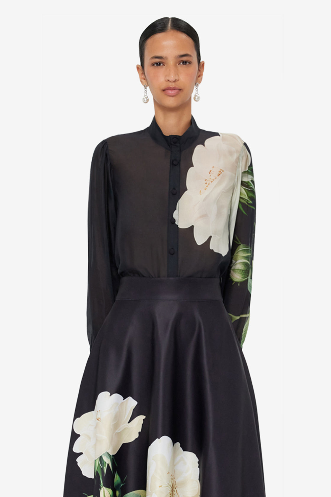 Exclusive LEO LIN Alma Blouse - White Rose Print