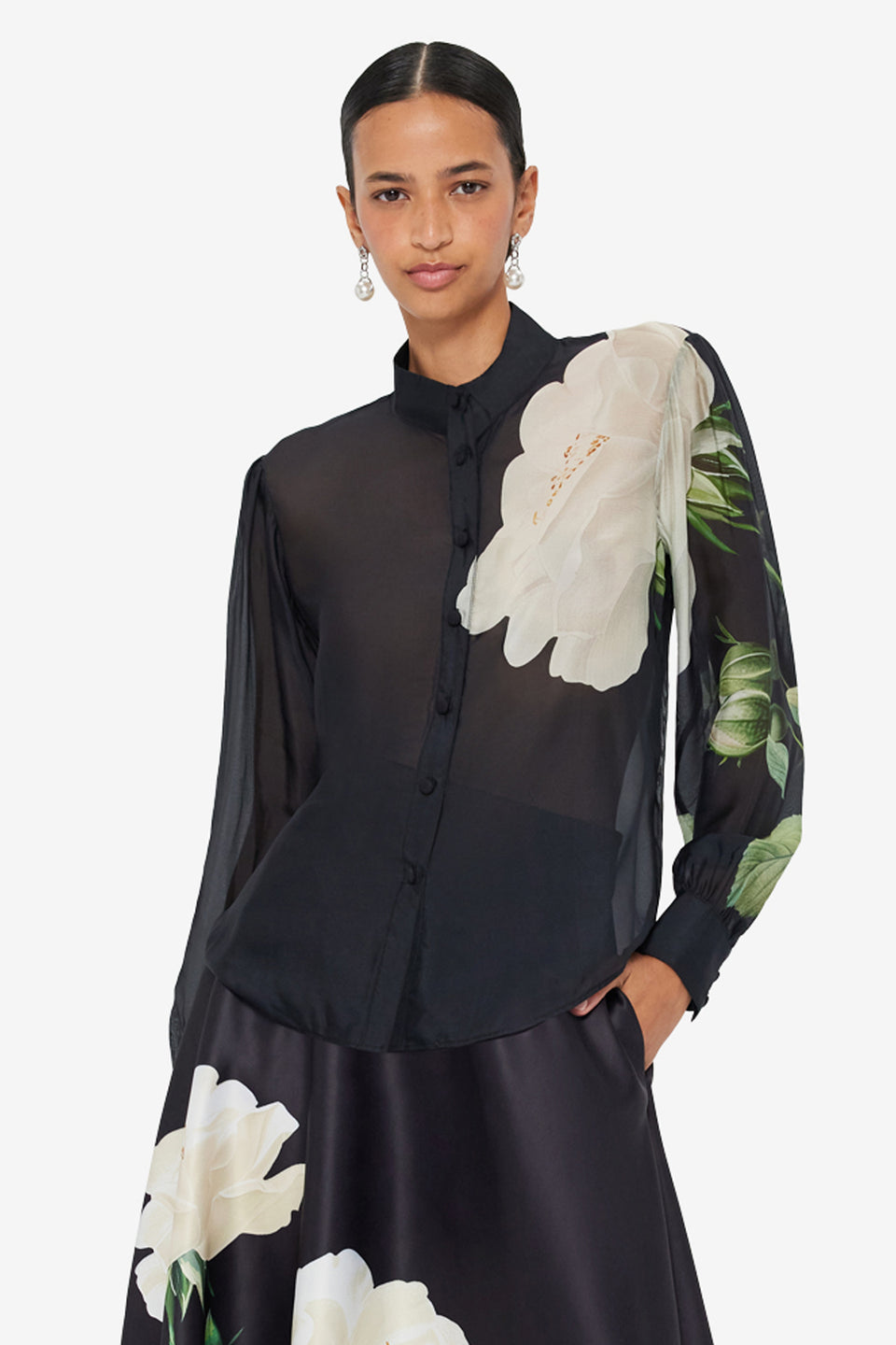 Exclusive LEO LIN Alma Blouse - White Rose Print