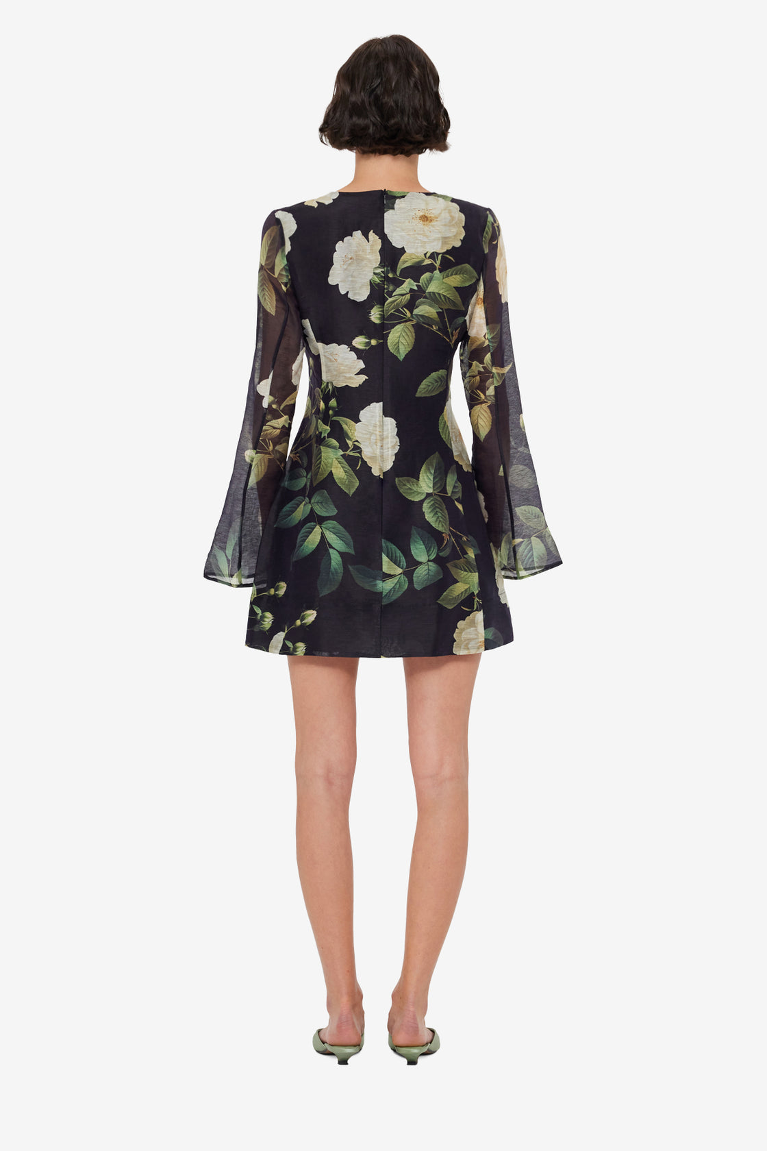 Suzanne Bell Sleeve Mini Dress - White Rose Print