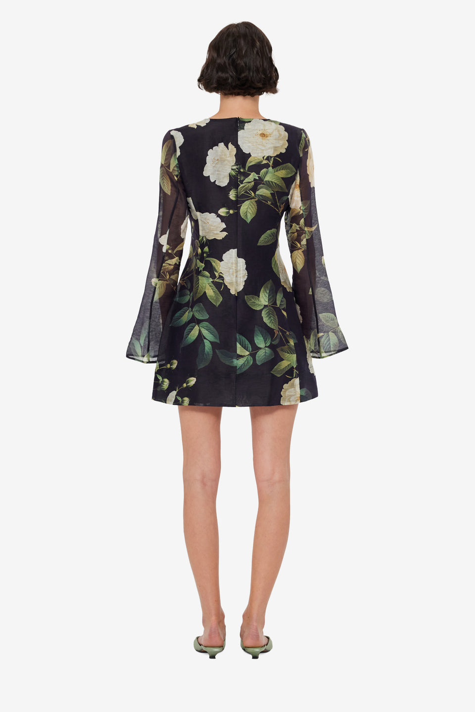 Suzanne Bell Sleeve Mini Dress - White Rose Print