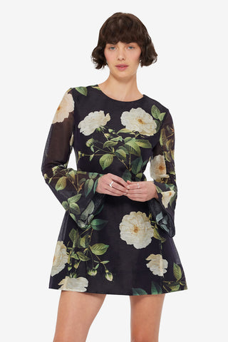 Suzanne Bell Sleeve Mini Dress - White Rose Print