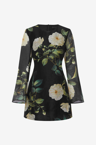Exclusive LEO LIN Suzanne Bell Sleeve Mini Dress - White Rose Print