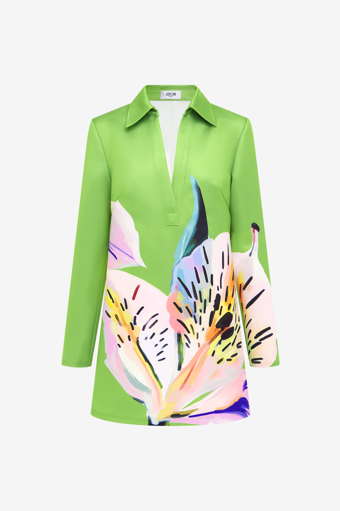 Exclusive LEO LIN Acacia Shirt Mini Dress - Lily Print in Parakeet