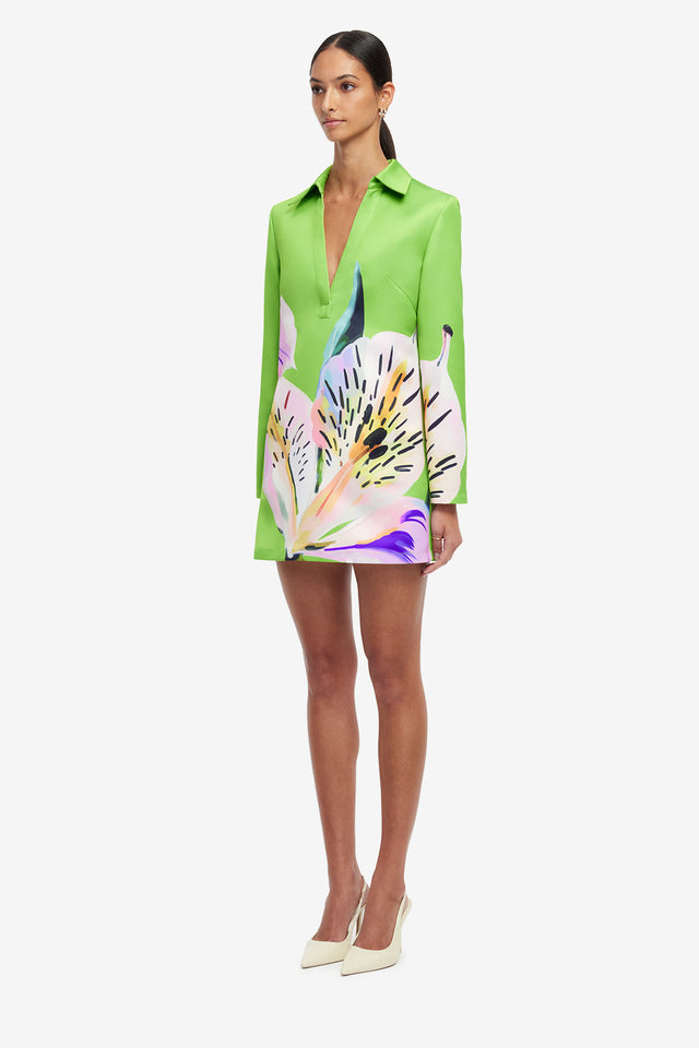 Acacia Shirt Mini Dress - Lily Print in Parakeet