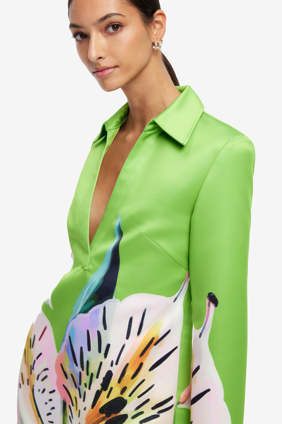 Acacia Shirt Mini Dress - Lily Print in Parakeet