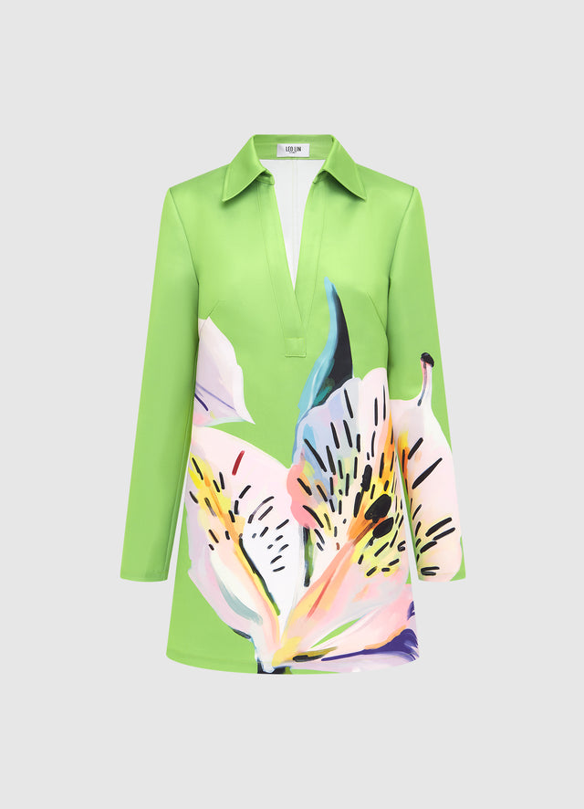 Exclusive LEO LIN Acacia Shirt Mini Dress - Lily Print in Parakeet