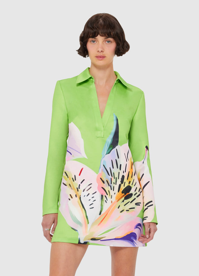 Exclusive LEO LIN Acacia Shirt Mini Dress - Lily Print in Parakeet