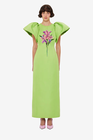 Lucinda Embellished Maxi Dress - Lily Print in Parakeet