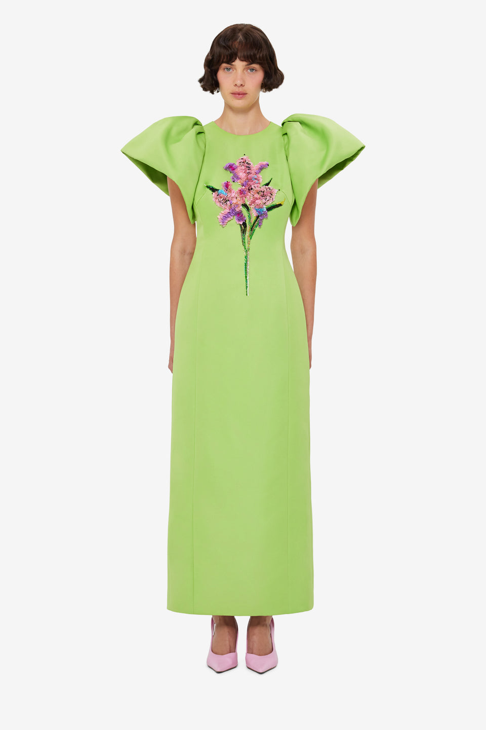 Lucinda Embellished Maxi Dress - Lily Print in Parakeet