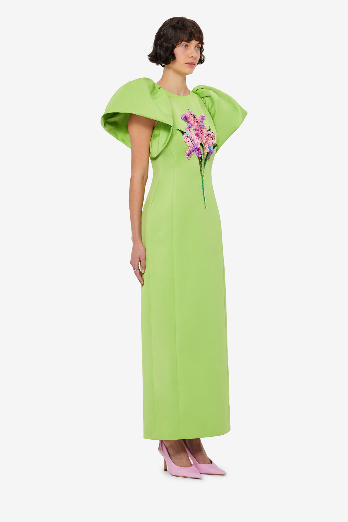 Lucinda Embellished Maxi Dress - Lily Print in Parakeet LEO LIN Lucinda Embellished Maxi Dress - Lily Print in Parakeet LEO LIN