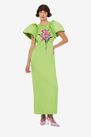 Lucinda Embellished Maxi Dress - Lily Print in Parakeet