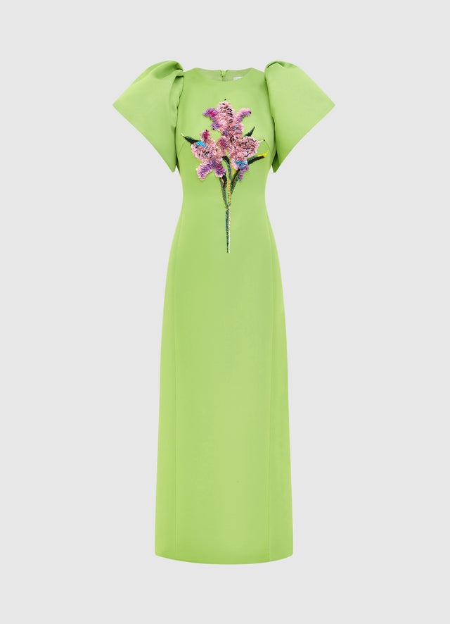Exclusive LEO LIN Lucinda Embellished Maxi Dress in Lily Print in Parakeet