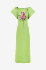 Lucinda Embellished Maxi Dress - Lily Print in Parakeet Dress Maxi
