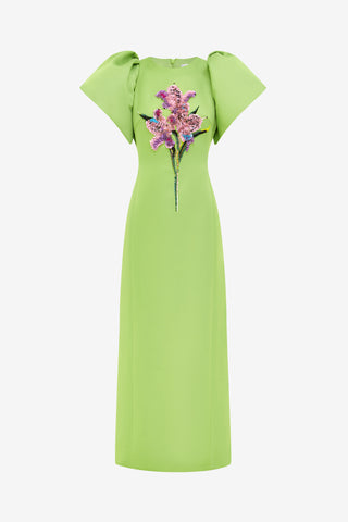 Exclusive LEO LIN Lucinda Embellished Maxi Dress - Lily Print in Parakeet