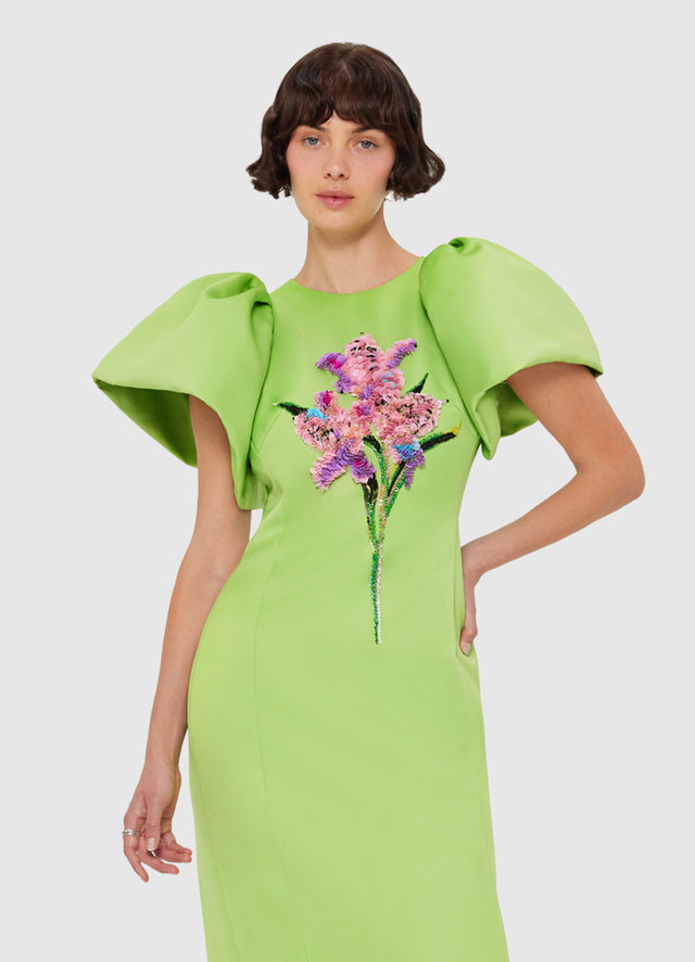 Exclusive LEO LIN Lucinda Embellished Maxi Dress in Lily Print in Parakeet